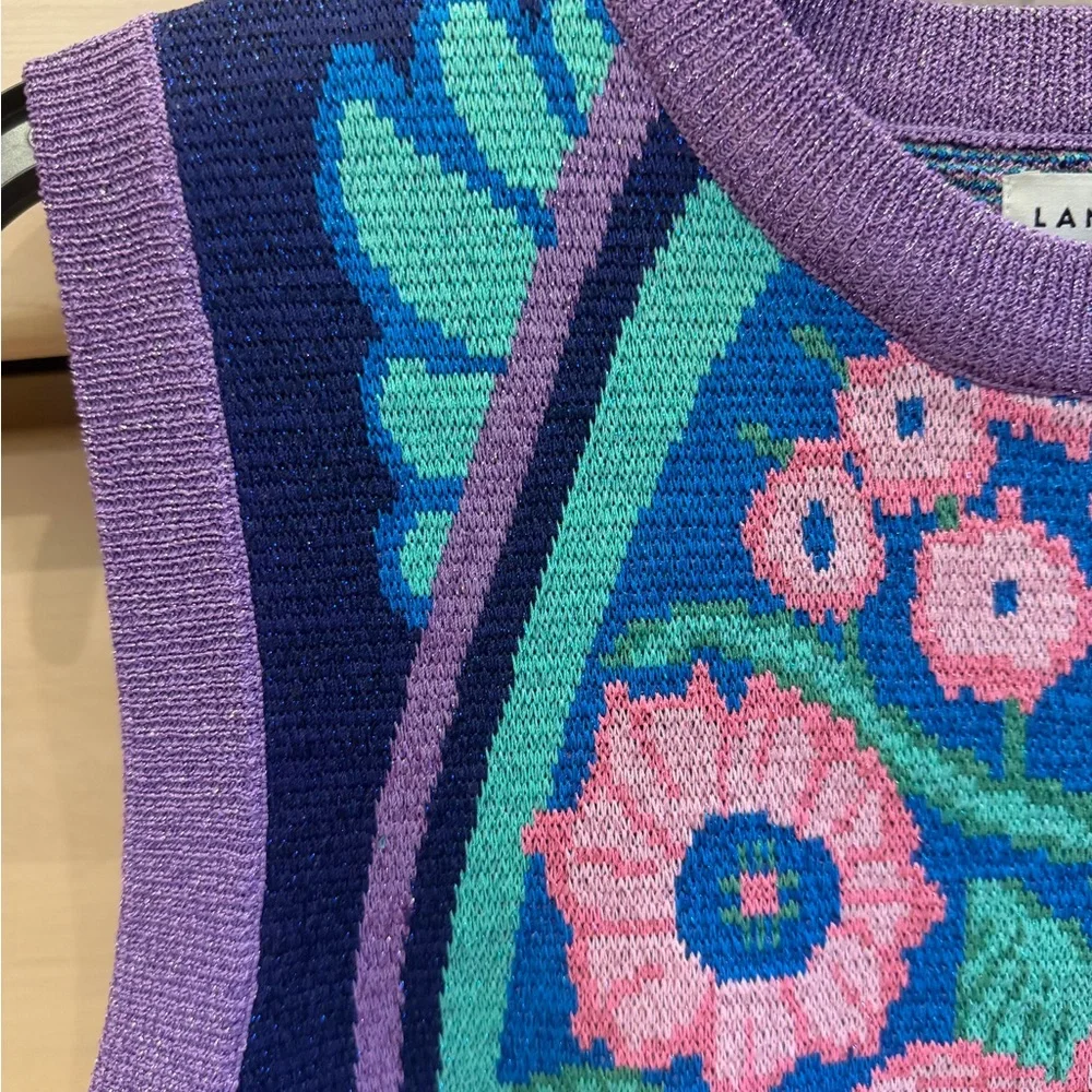 Lanhtropy Multicolor Floral Knit Sleeveless Sweater Vest Size S/M. - Picture 2 of 12